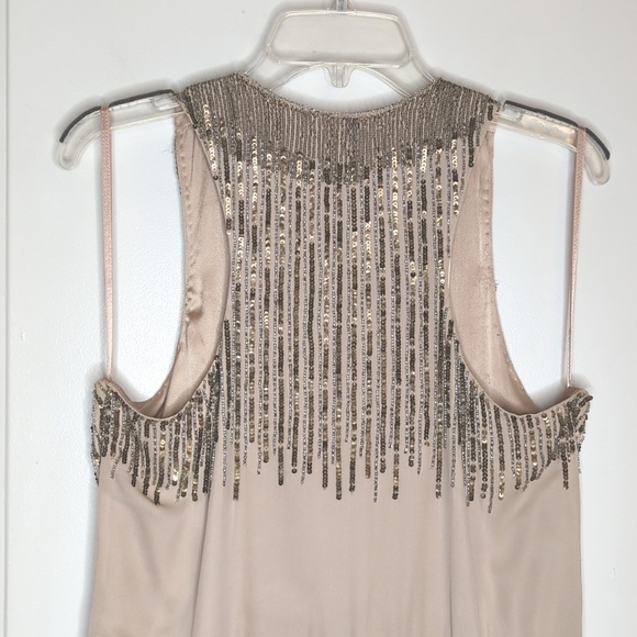 Parker 100% Silk Sleeveless Gold Sequin Fully Lined Mini Dress Nude L - Picture 12 of 15